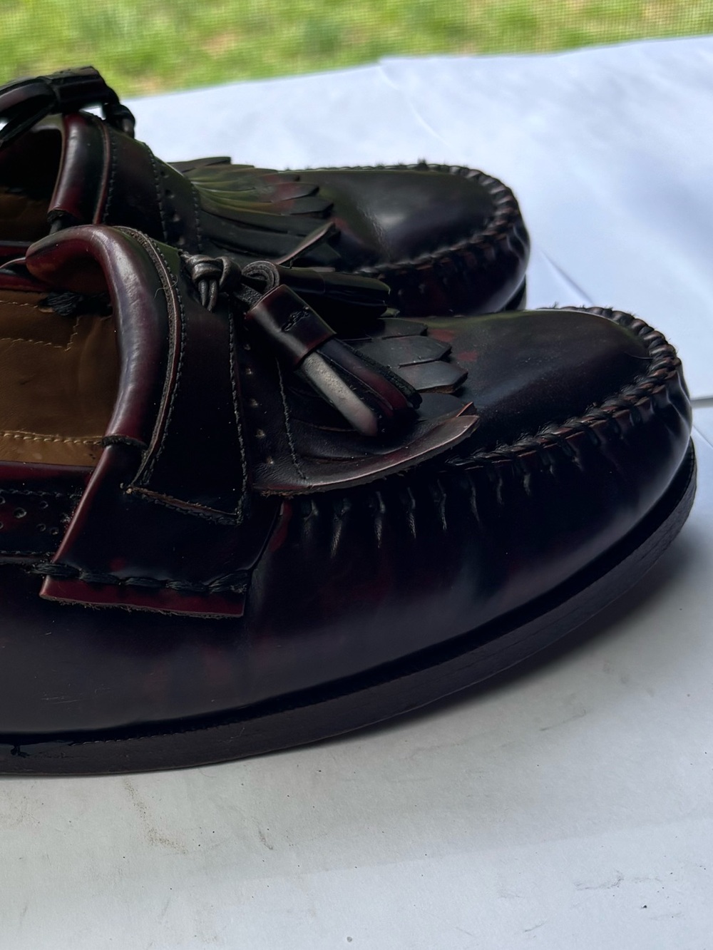 VTG G.H. Bass Weejuns Tassel Kiltie Loafers Burgundy Oxblood Leather Mens 9.5 - Picture 4 of 12